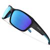 HAAYOT Occhiali da sole polarizzati da uomo donna occhiali sportivi leggeri TR90 telaio occhiali da ciclismo per pesca guida corsa escursionismo, nero e blu ghiaccio