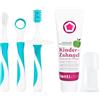 dentistar Set iniziale per la cura dentale del bambino (5 pezzi) - Spazzolino da denti, pulisci lingua, trainer per la spazzolatura, gel dentale e spazzolino in silicone da dito - Senza BPA