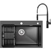 CECIPA 70 x 45 CM Lavello Cucina Nero Grigio Acciaio Inox Con Miscelatore Molla, Grande Lavandino Multifunzione Con Gocciolatoio