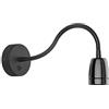 ledscom.de Lampada da parete POZ, collo d'oca, interruttore, porcellana, acciaio, nero lucido, rotonda, 1x E27 max. 300W