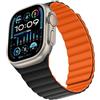 Bisikor Compatibile con Cinturino Apple Watch 49/46/45/44/42/41/40/38mm, Cinturino Magnetico in Silicone Indossabile Due Lati per iWatch Ultra SE Series 10 9 8 7 6 5 4 (42/44/45/46/49, Arancio/Nero)