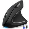 TECKNET Mouse Verticale Wireless Ricaricabile, 4800 DPI Mouse Ergonomico Silenzioso Senza Fili, 6 Pulsanti, 2.4GHz con Ricevitore USB per PC, Computer, Laptop, Mac, Nero