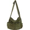 Chirest Borsa messenger, grande borsa a tracolla Hobo con tasche multiple in tela per donne e uomini, Verde militare