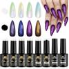 EBANKU 8PCS Pearl Smalto Unghie Gel Set, Blu Rosa Viola Oro Sirena Conchiglia Gel Smalto Glitter Perlescente Swirl Effetto con Bianco Nero Base Coat Opaco Lucido Top Coat