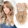 S-noilite Hair Topper Capelli Clip Extension 15 * 15cm Toppers Sintetici per Capelli Sottili Hair Toupet Donna Frontale Extension Ricci Posticci Fringe Toupee,45cm Biondo misto a radice bianca