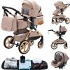 YAZOCO Passeggino Trio 3 in 1 Carrozzina Ovetto Pieghevole Set Viaggi Passeggino Neonato Sedili Parapiedi Zanzariere Carrozzina Multifunzionale (5 Khaki)