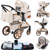 YAZOCO Passeggino Trio 3 in 1 Carrozzina Ovetto Pieghevole Set Viaggi Passeggino Neonato Sedili Parapiedi Zanzariere Carrozzina Multifunzionale (5 crema)