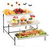 Lifewit Vassoio da Portata 3 Piatti, Vassoio Plastica Rettangolo 30×17cm, Alzate per Buffet Dolci, Portafrutta da Tavolo, Cucina Decorativo, Vassoi e Piatti con Rastrelliera in Metallo Nero