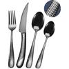 SHEUMNT Set di Posate 24 Pezzi Moderne nero martellato con Coltello seghettato 2 in 1 Ultra affilato, Servizio Posate Acciaio Inox, Set forchette cucchiai coltelli 6 Persone noir martelé