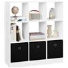 WOLTU Libreria Bianca, Libreria a 9 Cubi Portaoggetti, Scaffale in Legno con 3 Cassetti in Tessuto Non Tessuto, Libreria per Soggiorno, Camera da Letto, Ufficio, 80x30x86,5 cm, SK041ws