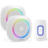 TECKNET Campanello Senza Fili Alimentato a Batteria Impermeabile IP66, Portata 400M, 5 Livelli Volume 60 Melodie, Batteria Rimovibile RGB Campanello Wireless Esterno(1xTrasmettitore e 2x Ricevitore)
