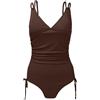 Generico Costumi Intero Donna Mare Nascondi Pancia Costume da Bagno per Donna Costume da Bagno a Vita Alta con Coulisse Snellente Tinta Unita Costume Intero Donna Piscina Contenitivo (Coffee, XL)