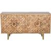DRW Credenza con 4 Ante in Legno e Gambe in Metallo Naturale e Oro 152 x 45 x 83 cm, Tela Stampata e PS, Bianco, Grigio e Blu, Medidas: 80x4x100 cm