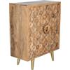 DRW Mobile da Ingresso con 2 Ante in Legno e Gambe in Metallo Naturale e Oro, 110 x 42 x 90 cm, Tela Stampata e PS, Bianco, Blu e Beige, Medidas: 80x4x100 cm