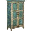 DRW Armadio con 2 Ante in Legno Decorato in Multicolore 90 x 40 x 150 cm, Acciaio e Vimini Sintetico PE, Blu, Medidas: 80x71x83 cm