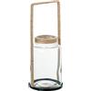 DRW Portacandele con manico in vetro con corda in trasparente e naturale, 13 x 13 x 33 cm