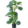 DRW Pianta artificiale calathea orbifolia in PU con 3 tronchi in verde 20x20x90 cm
