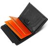 DODENSHA Pelle Portafoglio Uomo Slim RFID Blocco, Porta Carte Credito, Brifold/Trifold con Portamonete, Scomparti Banconote, 7 Porta Carte - Nero e Arancione