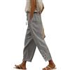Byoauo Pantaloni da donna lunghi 7/8 in vita elasticizzata pantaloni estivi leggeri in lino con tasche, grigio., XL