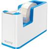 LEITZ WOW Dispenser per nastro adesivo Dual Color, Base Appesantita, Nastro adesivo da 10 mt incluso, Bianco/Blu, 53641036