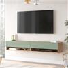 LBSIGN Mobile Tv Sospeso 180x32x30 Effetto Legno Rovere E Verde Con Vani Frame