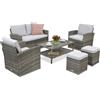 Mobile da giardino Monaco Coffee 4 + 2 pouf Garden Point grigio