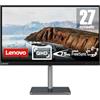 Lenovo L27q-38 68,58 cm (27 pollici), 2560 x 1440, WQHD, 75 Hz, WideView, 350nits, antiriflesso, monitor (HDMI, DisplayPort, tempo di risposta 4 ms, AMD Radeon FreeSync), nero, 66F5GAC2EU