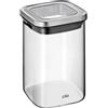 Cilio Barattolo CUBO, coperchio sigillante, contenitore per farina, zucchero e alimenti secchi, scatola ermetica, vetro borosilicato in acciaio inox, altezza: 14,5 cm, capacità: 1 l