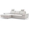 CAVADORE Divano angolare Castiel con anima a molla/divano angolare con XL-Longchair, letto, cassetta, regolazione della profondità della seduta, poggiatesta e piedini in metallo nero opaco / 301 x