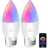 ANTELA Lampadine LED Alexa Inteligente WiFi E27 C37, 4,9W 470LM Dimmerabile RGB & 2700K-6500K Bianco Freddo Caldo, Compatibile con Alexa/Google Home, 2Pezzi