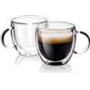 Stylusella Tazze da caffè in vetro a doppia parete, 150 ml, set di 2, tazze termiche in vetro borosilicato con manico