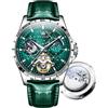 OLEVS Orologio automatico da uomo con scheletro di cielo stellato, Tourbillon, meccanico a carica automatica, impermeabile e luminoso, cinturino di precisione in acciaio inox, 6689-quadrante verde e