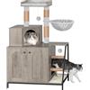 Hzuaneri Mobile Lettiera per Gatti, Cuccia per Gatti 4 in 1 Con Grande Piattaforma, Cuccia per Gatto Con Tappetino Antigraffio in Sisal, Pali, Scale E Pompon, Cuscini Lavabili, Grigio CB81005B