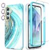 SHEDEER Cover per Samsung Galaxy A55, Cover per A55 Glitter Protezione Fotocamera & Vetro Temperato & Paraurti, Custodia per Galaxy A55 360 Protezione, Aesthetic, Brillante, Antiurto, Stella Blu