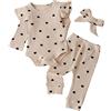 Happy Cherry Neonata Completini Cotone Lavorato a Maglia Pagliaccetto Balza a Manica Lunga + Pantaloni Cuore Stampa + Fascia 3 Pezzi Tutina Carina Elegante per Bimba 0-6 Mesi