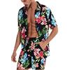 PINTUTU Tuta Uomo Sportiva 2 Pezzi Camicia Hawaiana a Manica Corta + Pantaloncini Tuta Estiva Maniche Corte Set Completo Casual Maglietta Pantaloncini 2-Piece Set