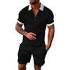 riou Completi Sportivi Uomo Tuta Estivi Hawaiian Sportiva da Uomo Tuta da Fitness Polo Zipper Collar Camicia a Maniche Corte e Pantaloncini Tuta da Ginnastica Uomo Taglie Forti per Jogging Fitness