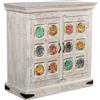 DRW Armadietto portaoggetti con 2 Ante Decorate Stile Etnico Legno Bianco decape e Multicolore 90 x 40 x 90 cm, Metallo, Noce e Nero, Medidas: 45x45x55 cm