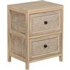 DRW Cassettiera Rettangolare in Legno con 2 cassetti in Vimini Finitura Naturale 40 x 30 x 52 cm, Trasparente e Dorato, Medidas: 8x8x8 cm