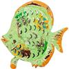 DRW Statuetta portacandele di un pesce di ferro in verde e arancione 22x6x22 cm