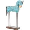 DRW Figura di cavallo in legno con gambe in metallo blu 27x8x40 cm