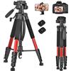 LINKCOOL - Treppiede per fotocamera, alto 188 cm, per fotocamera Canon, Nikon, Sony, in alluminio leggero, con testa staccabile, supporto per telefono (arancione)