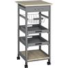 HOMCOM Carrello di servizio da cucina con ruote, cestino + 2 ripiani rimovibili, cassetto, mensola in legno rovere chiaro, legno di pino grigio