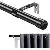 FLY HAWK Bastone per Tenda, 76-365 cm Aste per Tende per Finestra con Manopole a Cappuccio con Staffe, Bastone per Tende Regolabile Set di Ferramenta in Acciaio Inossidabile Finestra della Camera/Nero