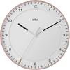 Braun Orologio da parete analogico grande classico radiocontrollato per fuso orario dell'Europa centrale (DCF/GMT+1) con movimento silenzioso, facile da leggere, rosa e bianco, modello BC17PW-DCF