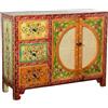 DRW Console Mobile d'ingresso con 2 Ante e 3 cassetti in Legno Decorato in Multicolore, 120 x 40 x 92 cm, Acciaio e Vimini Sintetico PE, Bianco, Medidas: 80x71x83 cm