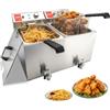 Valgus Friggitrice Professionale Elettrica a due vasche 3300W 26L Friggitrice elettrica da banco in acciaio inox di grande capacità con cestello e coperchio, sistema di drenaggio