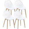 buybyroom Set di 4 sedie per sala da pranzo, con schienale, gambe in metallo, per soggiorno, sedia da giardino, colore: bianco