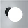 Goeco Lampada da Parete Interno, Applique da Parete Moderna, Paralume a Sfera in Vetro Dia.15cm, Base in Metallo Nero, Portalampada E27 per Camera da Letto e Soggiorno, Max.40W(Senza Lampadina)