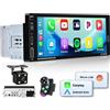 Hikity Autoradio 1 Din CarPlay 6,9 Pollici Stereo con Schermo Touchscreen Supporta Bluetooth Vivavoce/Android Auto/FM Radio/EQ/Android IOS Mirror Link/USB/Telecamera Posteriore